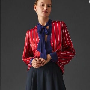 Maeve Anthropologie Red and Blue Striped A-Line Top